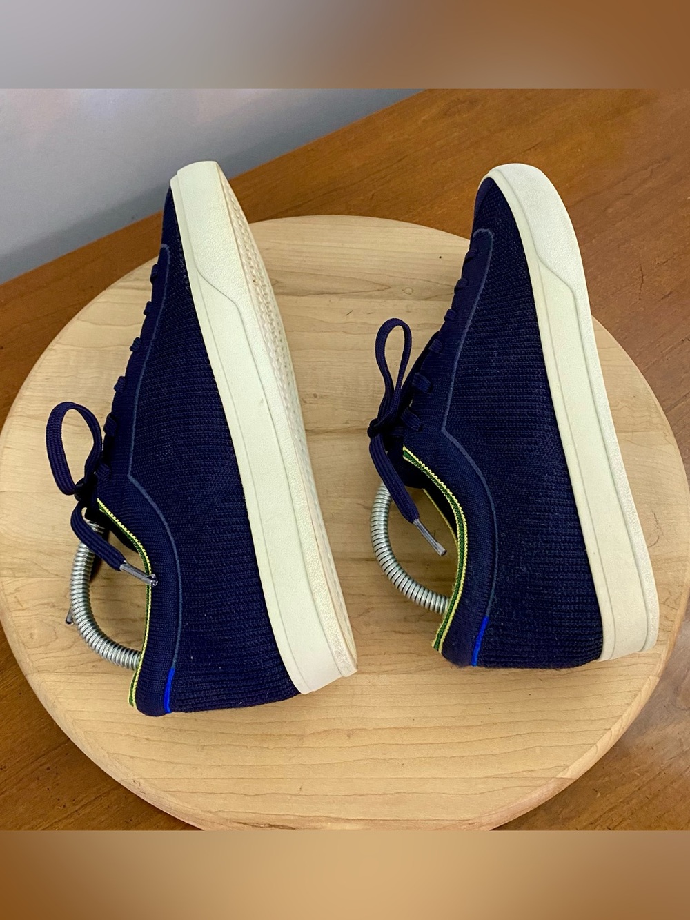 Rothy's The Lace Up Sneakers Navy Blue Yellow Trim Knit Women’s Size 10 Washable - Picture 9 of 16